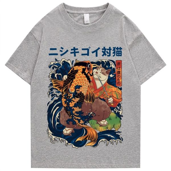 Harajuku Samurai Cat Koi Fish Unisex Tee