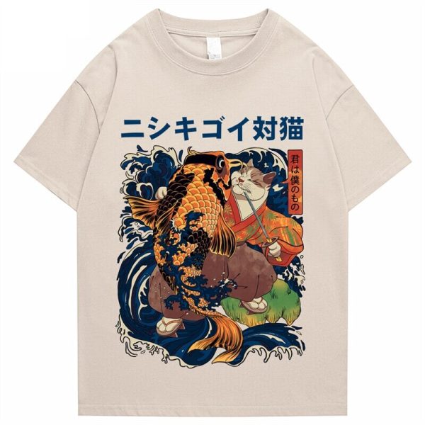 Harajuku Samurai Cat Koi Fish Unisex Tee