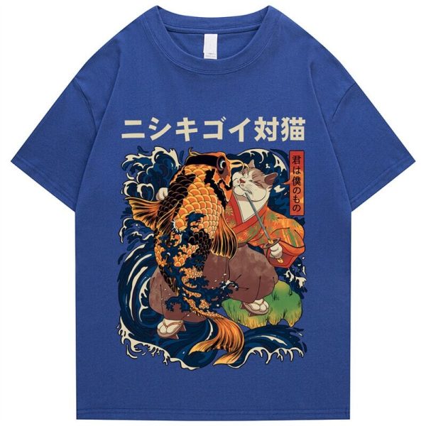 Harajuku Samurai Cat Koi Fish Unisex Tee