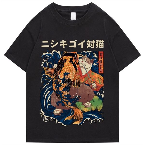 Harajuku Samurai Cat Koi Fish Unisex Tee