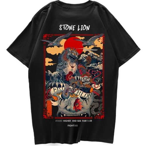 Harajuku Stone Lion Printed Streetwear Unisex Tee
