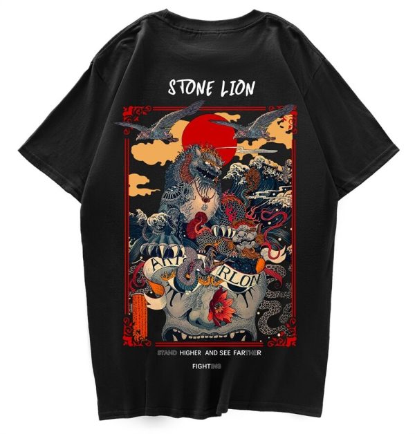 Harajuku Stone Lion Printed Streetwear Unisex Tee
