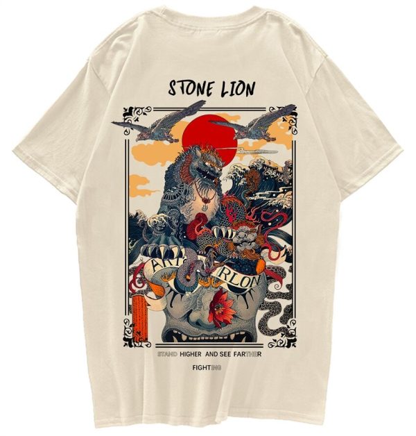 Harajuku Stone Lion Printed Streetwear Unisex Tee
