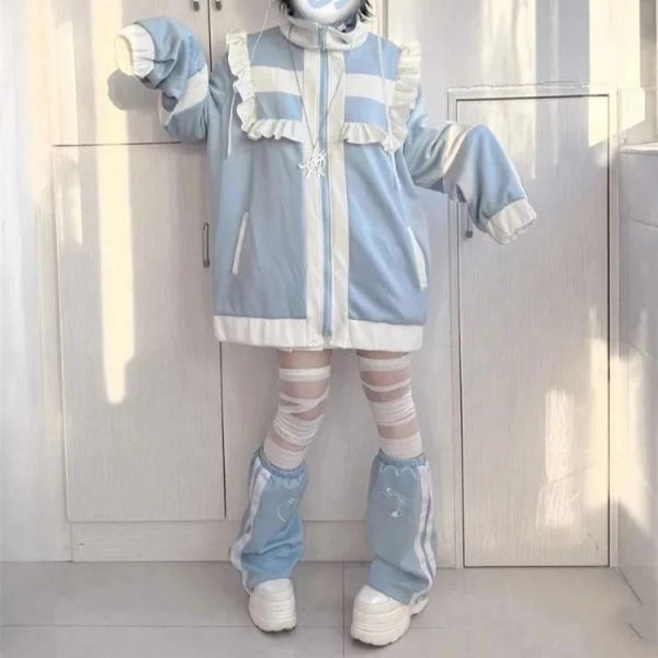 Harajuku Y2k Wintercore Zipper Ruffle Women's Jacket