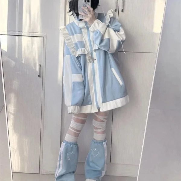 Harajuku Y2k Wintercore Zipper Ruffle Women's Jacket