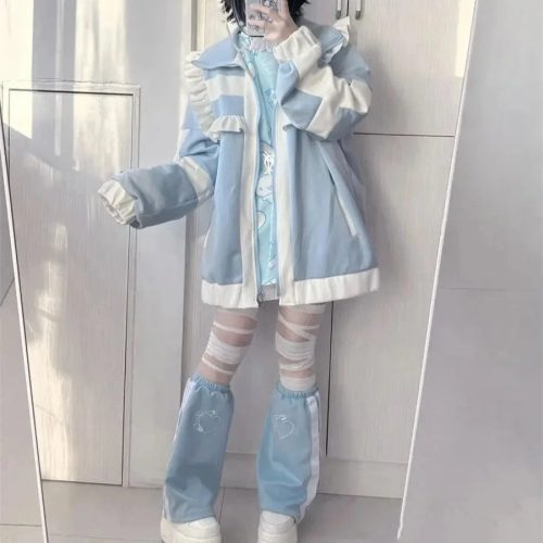 Harajuku Y2k Wintercore Zipper Ruffle Women's Jacket