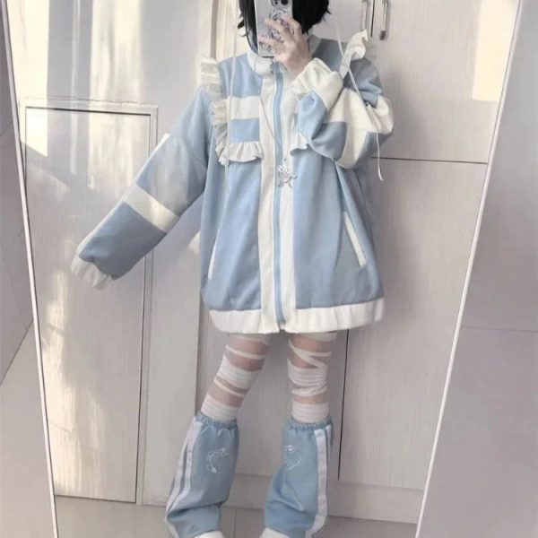 Harajuku Y2k Wintercore Zipper Ruffle Women's Jacket