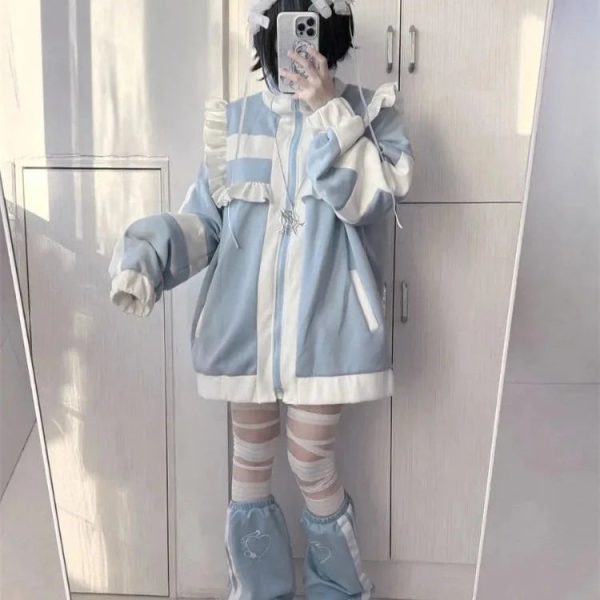Harajuku Y2k Wintercore Zipper Ruffle Women's Jacket
