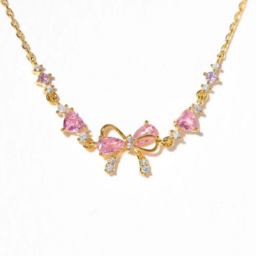 Hearty Pink & Gold Bow Bracelet