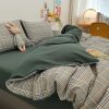 Green Two-Tone Checked Plaid Bedding Set