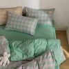 Green Two-Tone Checked Plaid Bedding Set