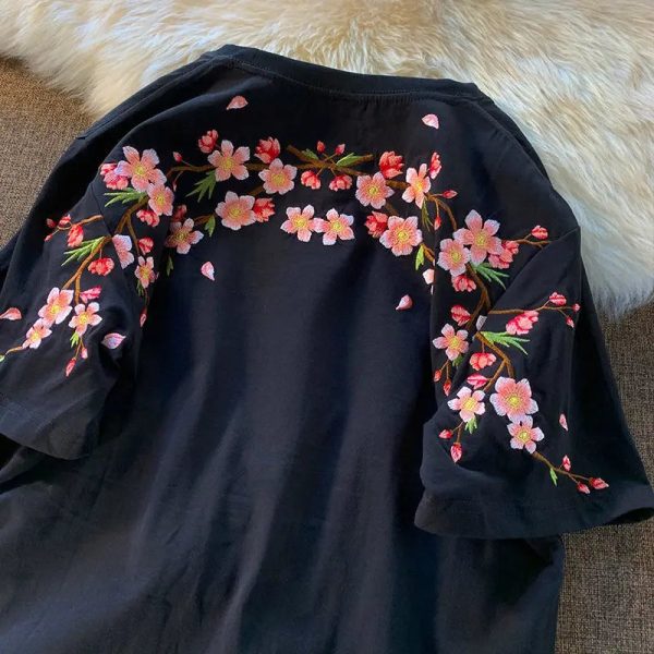 Japanese Cherry Blossoms Embroidery Tee