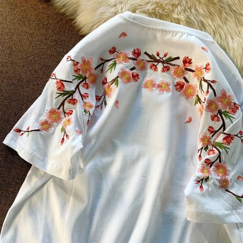 Japanese Cherry Blossoms Embroidery Tee