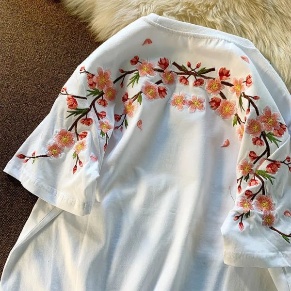 Japanese Cherry Blossoms Embroidery Tee