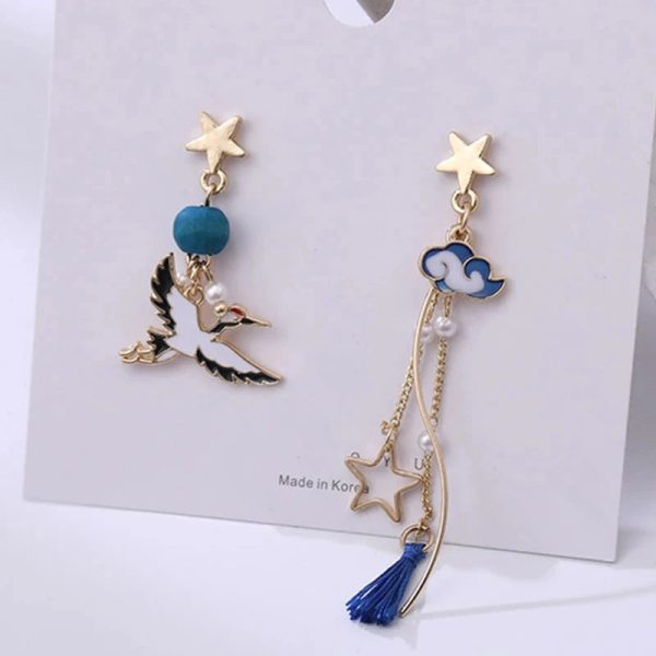 Celestial Japanese Crane Fan Earrings