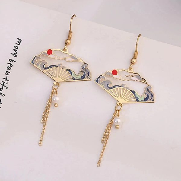 Celestial Japanese Crane Fan Earrings