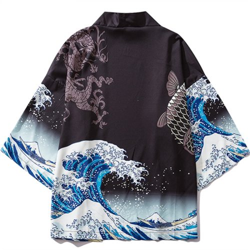 Japanese Great Wave off Kanagawa Dragons Kois Kimono