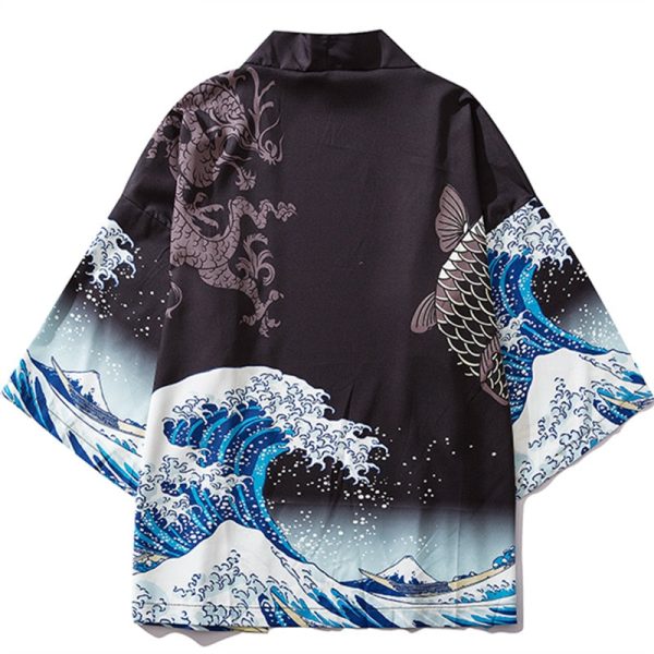 Japanese Great Wave off Kanagawa Dragons Kois Kimono