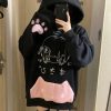 Japanese Harajuku Gothic Cat Black Pink Hoodie