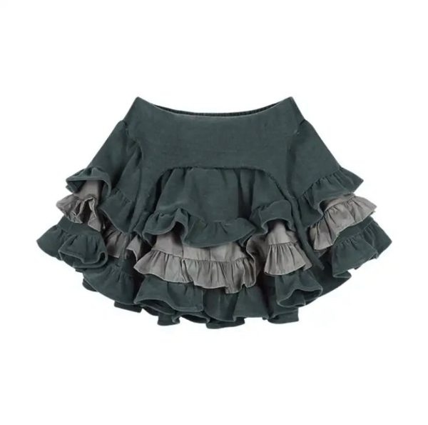 Japanese Harajuku Gray White Bunny Ruffled Skirt Top