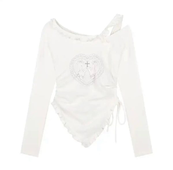 Japanese Harajuku Gray White Bunny Ruffled Skirt Top