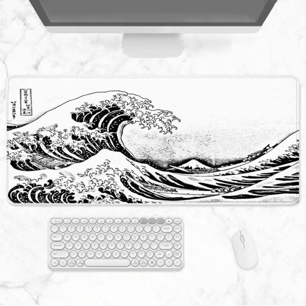 Japanese Kanagawa Great Wave Black White Large Mouse Pad