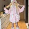 Japanese Kawaii Fluffy Pink Yellow Cat Zip-Up Jacket