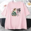 Japanese Kimono Cat Sakura Kanji Unisex Tee