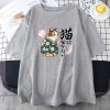 Japanese Kimono Cat Sakura Kanji Unisex Tee