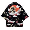 Japanese-themed Cranes Mt Fuji Navy Sun Black Unisex Kimonos