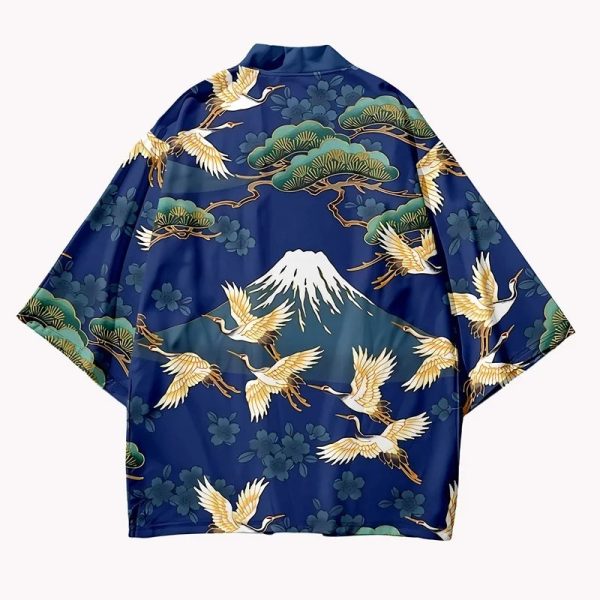Japanese-themed Cranes Mt Fuji Navy Sun Black Unisex Kimonos