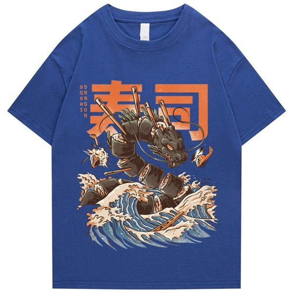 Japanese King Dragon Sushi Roll Waves Unisex Tee