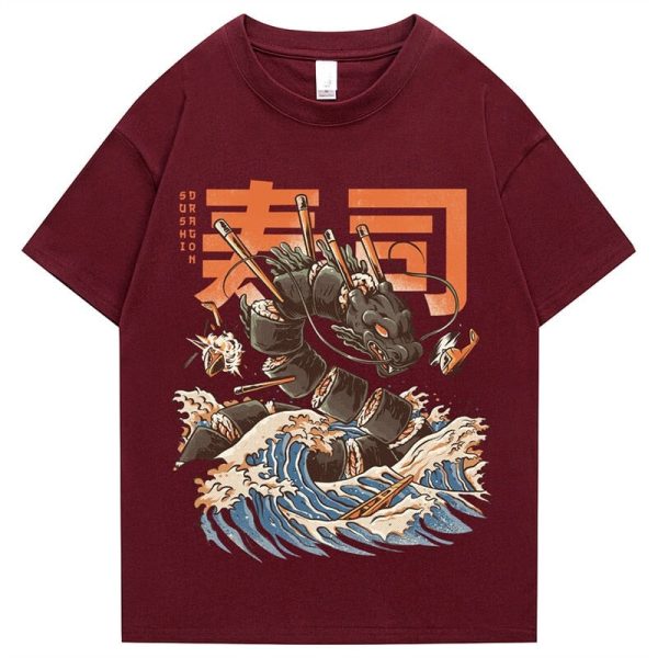 Japanese King Dragon Sushi Roll Waves Unisex Tee