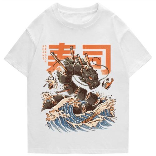 Japanese King Dragon Sushi Roll Waves Unisex Tee