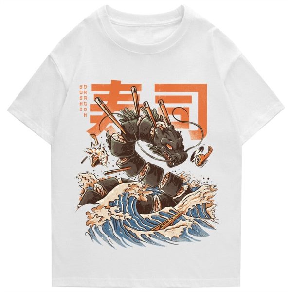 Japanese King Dragon Sushi Roll Waves Unisex Tee