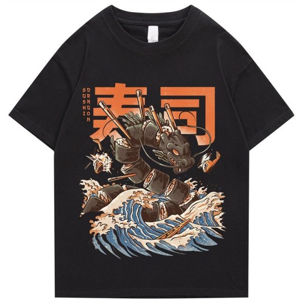 Japanese King Dragon Sushi Roll Waves Unisex Tee