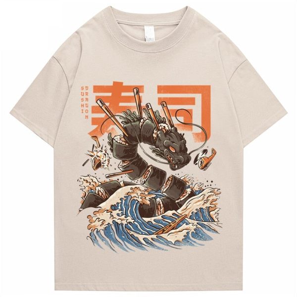 Japanese King Dragon Sushi Roll Waves Unisex Tee