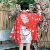 Japanese Lucky Cat Lightweight Kimono Top