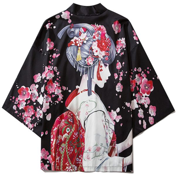Japanese Sakura Black Red Anime Girl Long Kimono Cardigan Robes