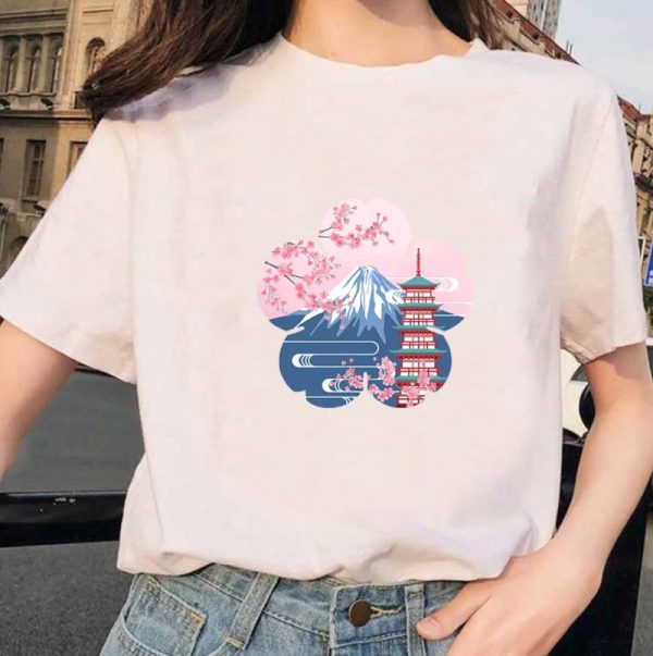 Japanese Sakura Mt Fuji Shrine Cherry Blossom Women's Tee