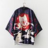 Japanese-themed Red Navy Samurai Cat Mask Unisex Kimono