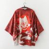 Japanese-themed Red Navy Samurai Cat Mask Unisex Kimono