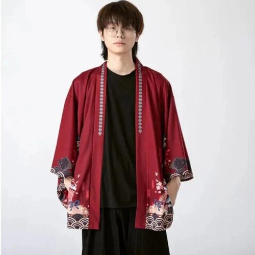 Japanese-themed Red Shrines Sakura Unisex Kimono