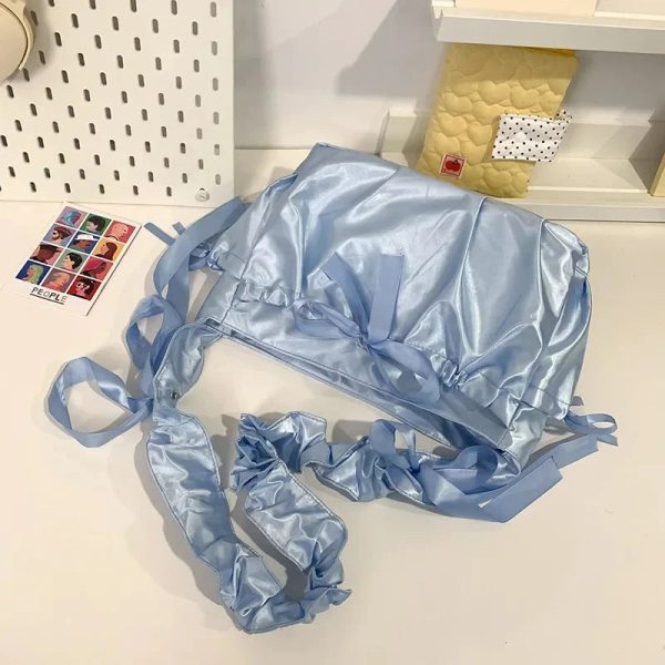 Japanese Satin Handbag with Ruffled Shoulder Straps
