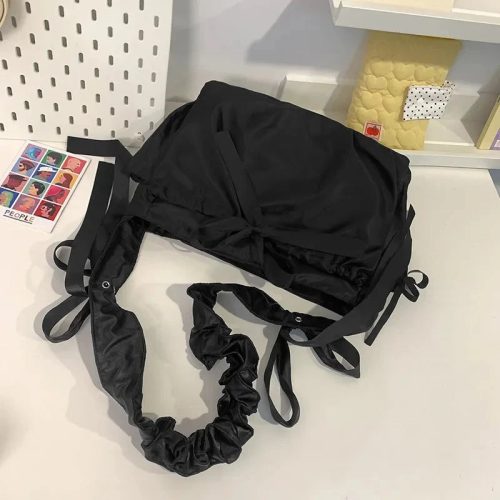 Japanese Satin Handbag with Ruffled Shoulder Straps