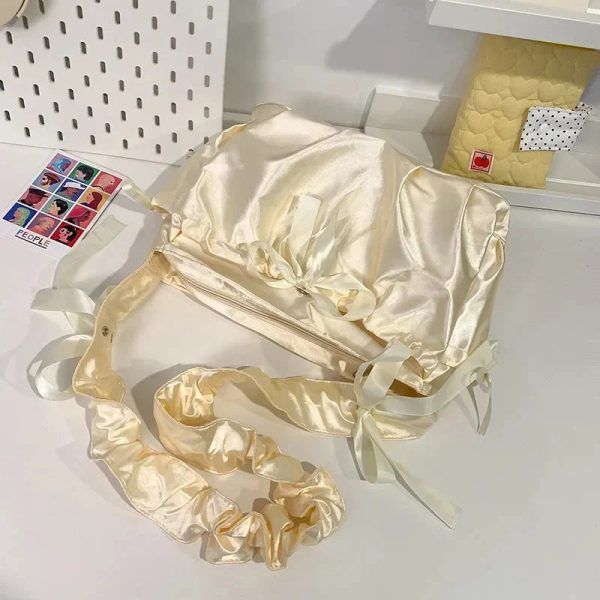 Japanese Satin Handbag with Ruffled Shoulder Straps