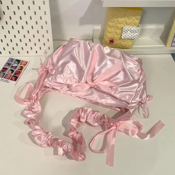 Japanese Satin Handbag with Ruffled Shoulder Straps