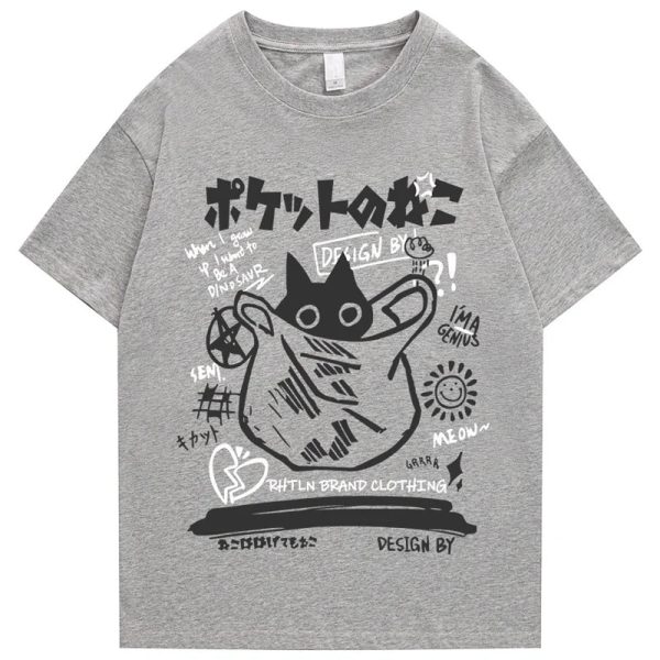 Japanese-theme Black Cat in a Bag Unisex Tee