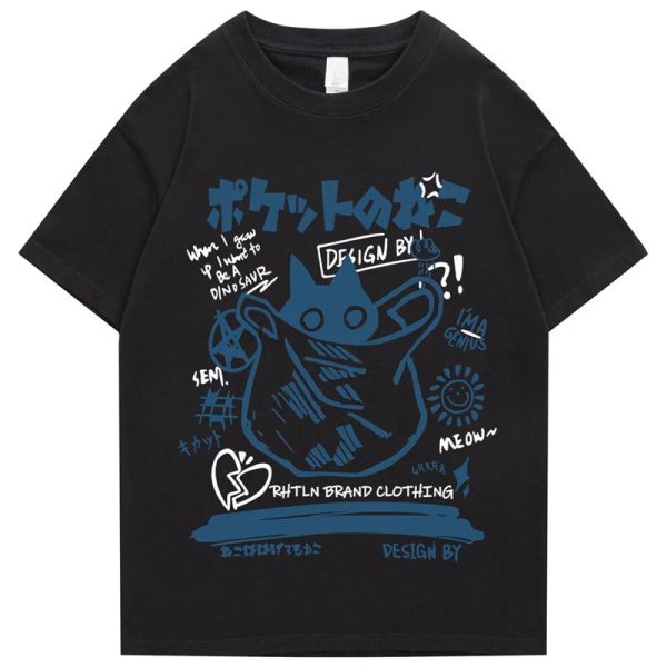 Japanese-theme Black Cat in a Bag Unisex Tee