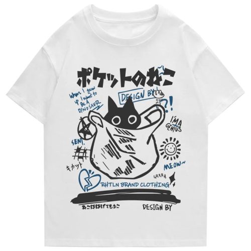 Japanese-theme Black Cat in a Bag Unisex Tee